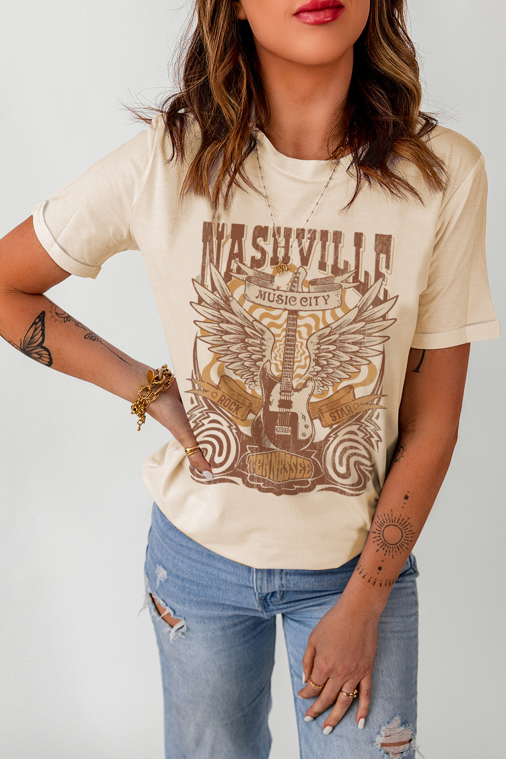 Nashville Music City Graphic Round Neck T-Shirt