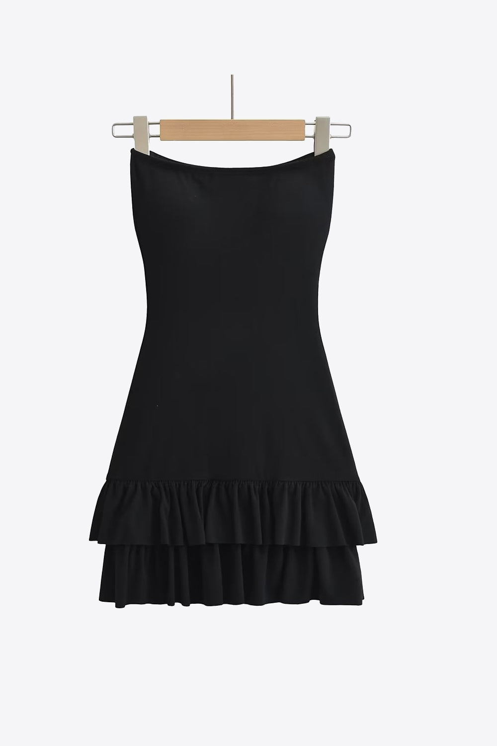 Burnt Blush Strapless Ruffle Hem Dress