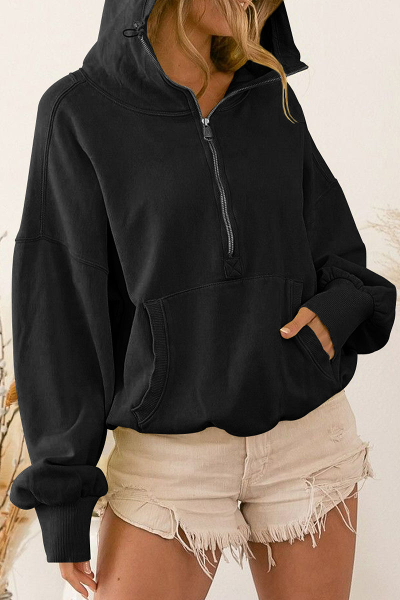 Keep It Real Zip-Up Drop Shoulder Hoodie