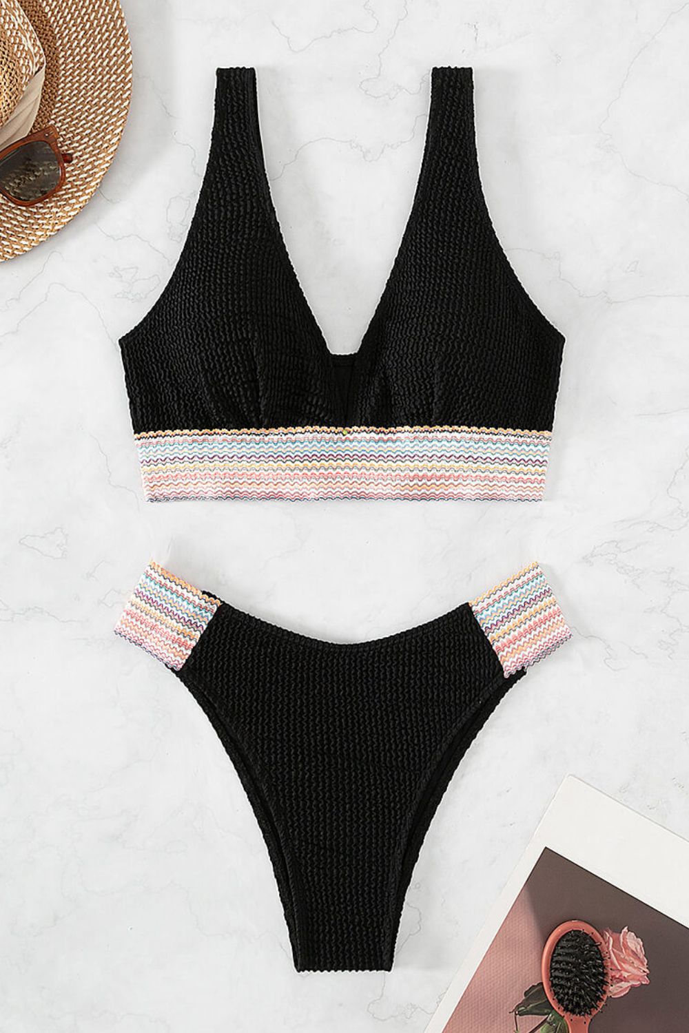 Pink Vibes Contrast Textured High Cut Swim Set