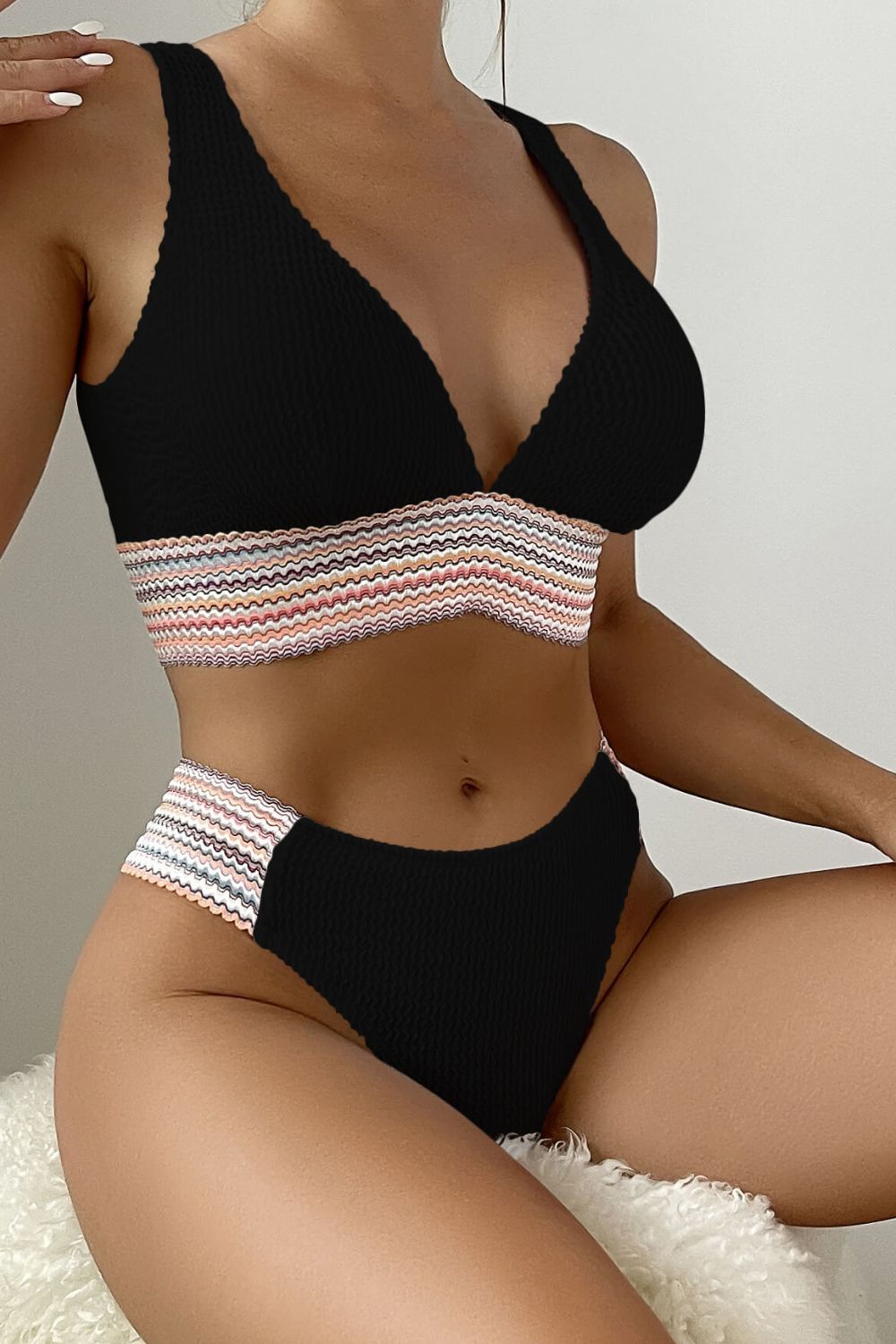 Pink Vibes Contrast Textured High Cut Swim Set