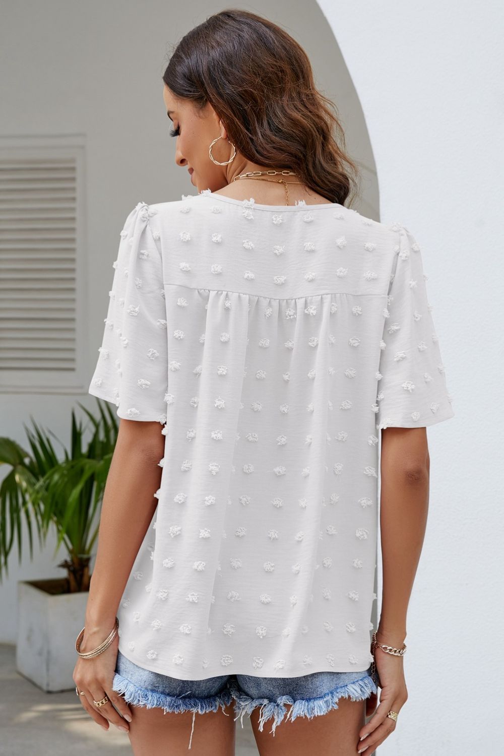 Blush Puff Sleeve Round Neck Blouse
