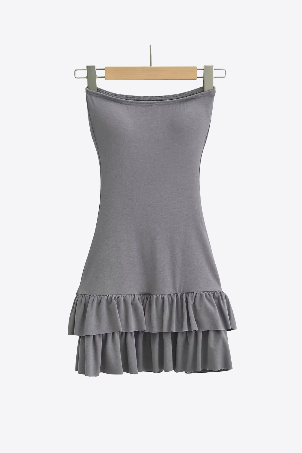 Burnt Blush Strapless Ruffle Hem Dress