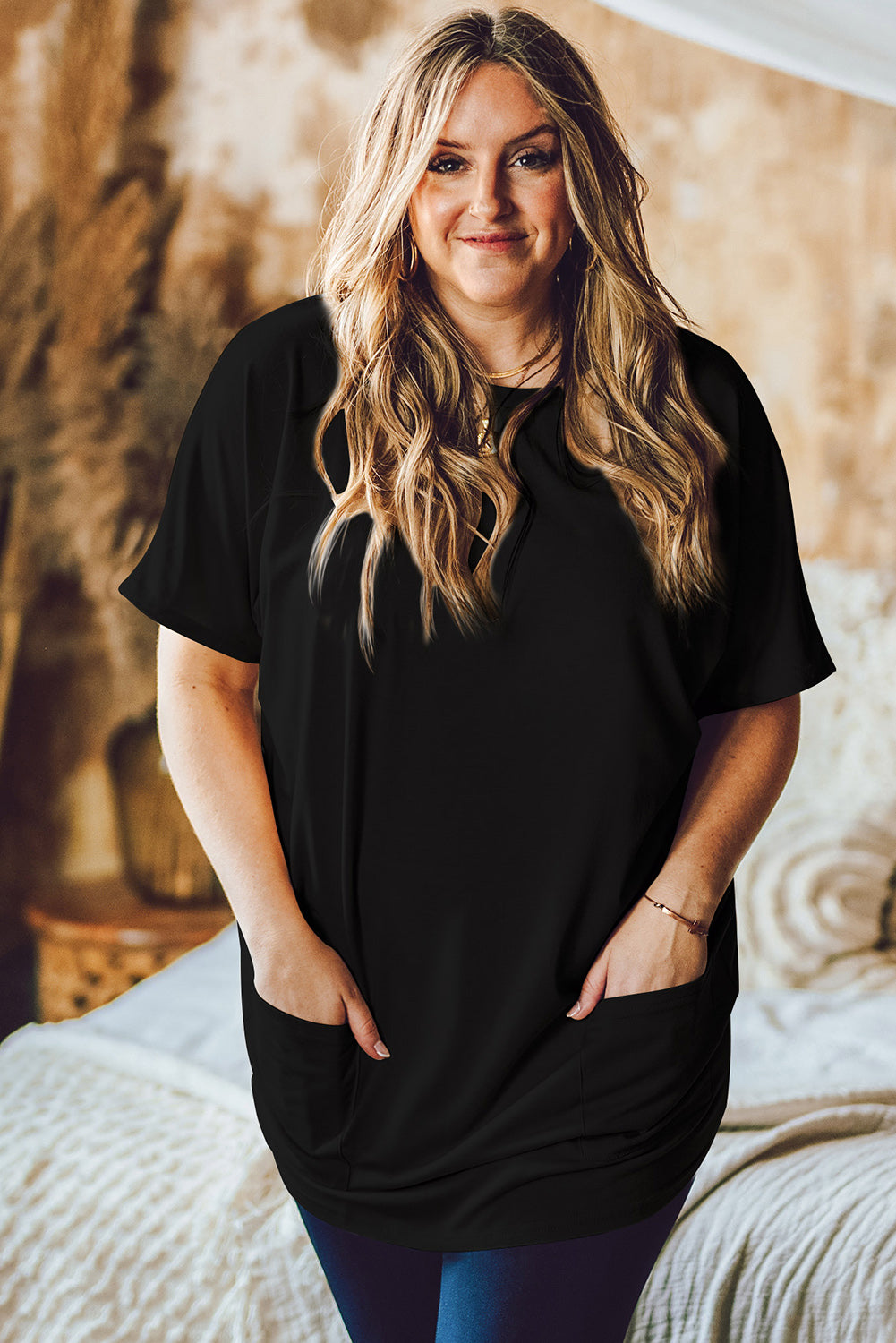 Curves Short Sleeve Top with Pockets