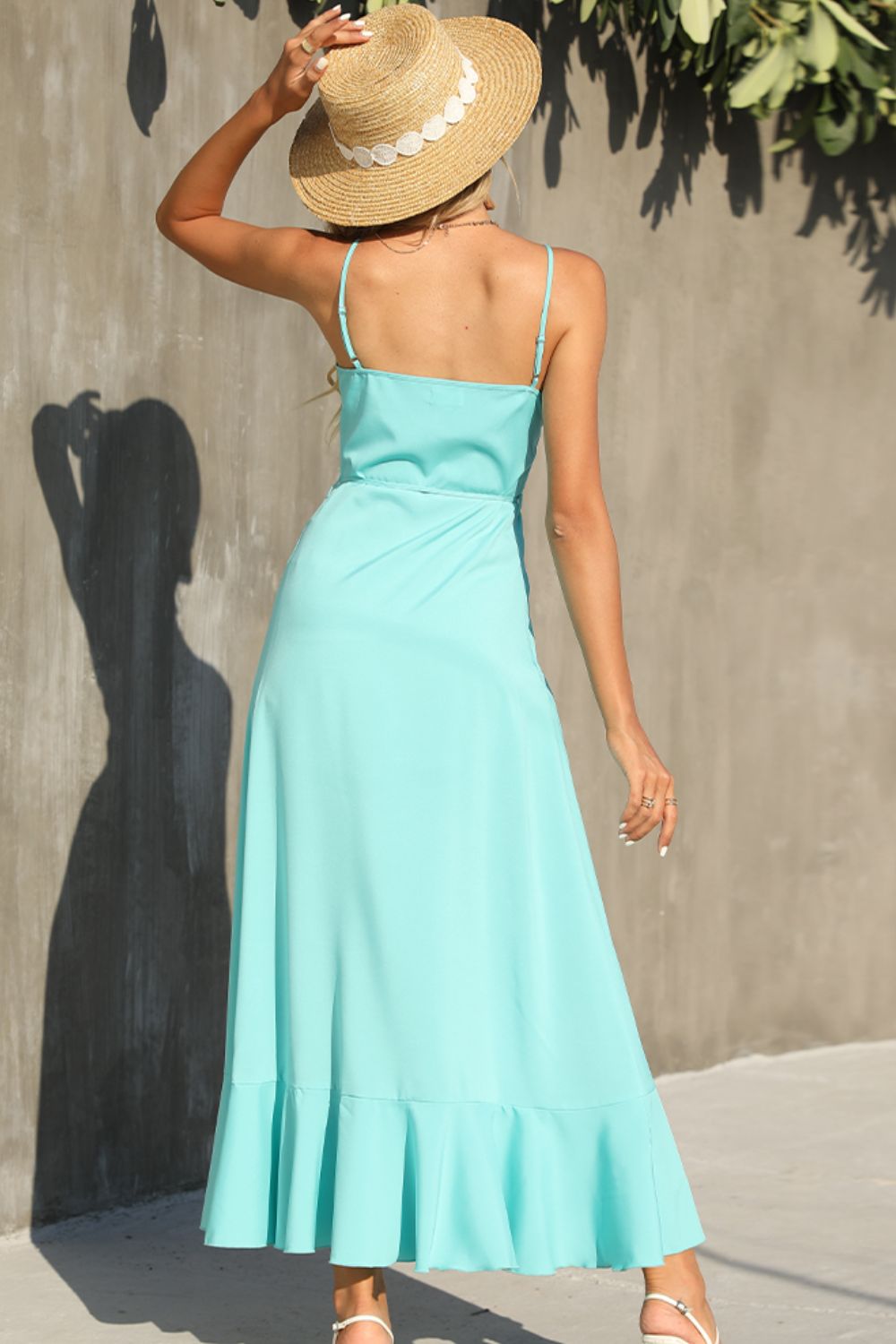 Coastal Water Spaghetti Strap Ruffle Hem Dress