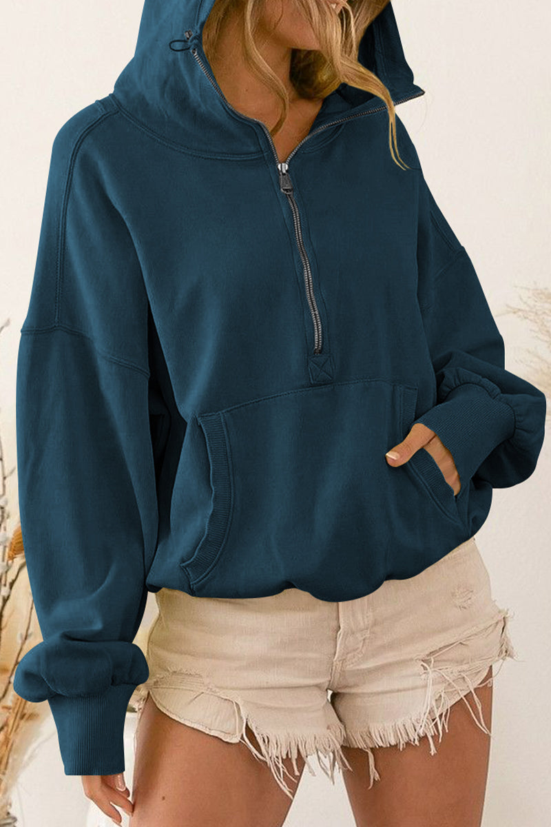 Keep It Real Zip-Up Drop Shoulder Hoodie