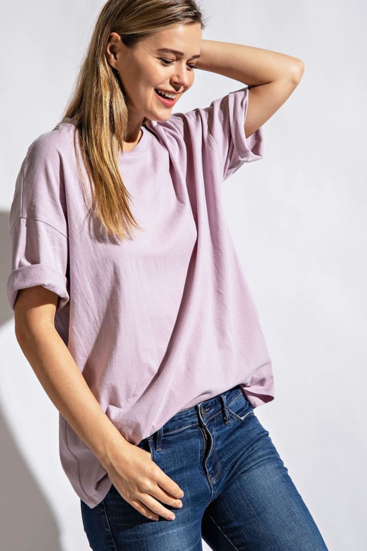 Washed Cotton Round Neckline Short Sleeves Top