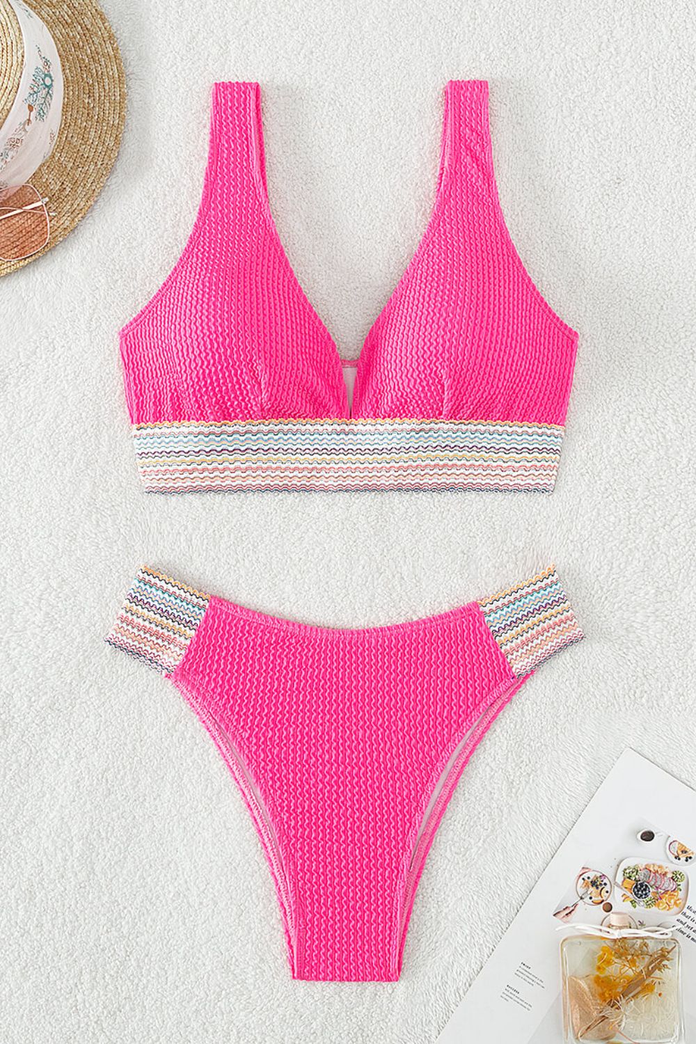 Pink Vibes Contrast Textured High Cut Swim Set