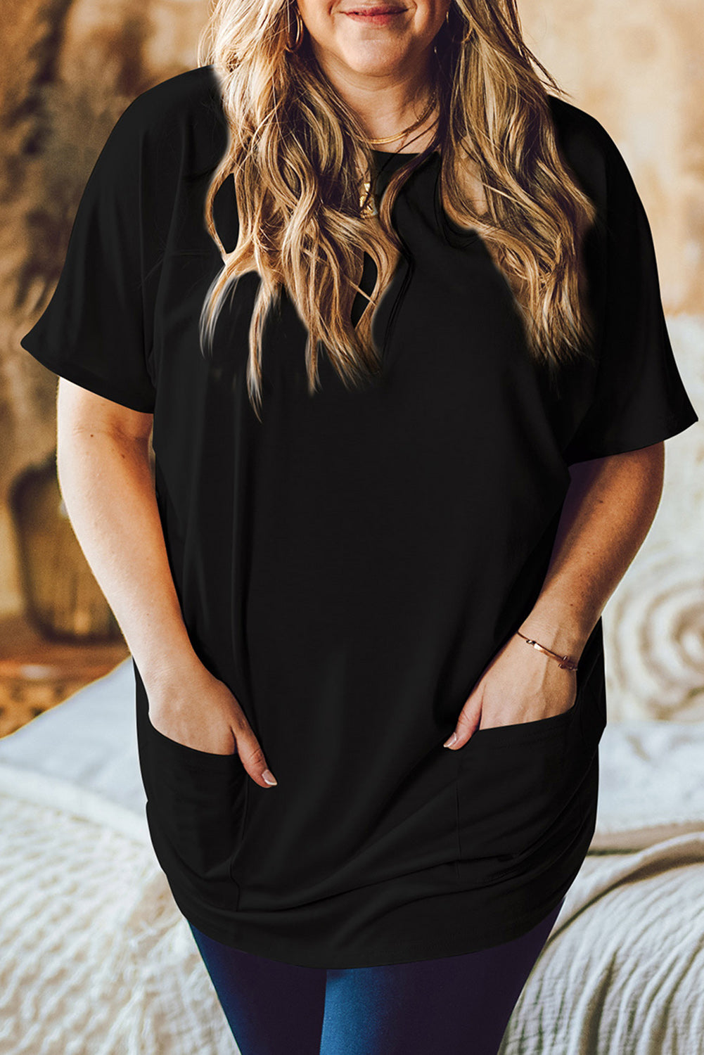 Curves Short Sleeve Top with Pockets