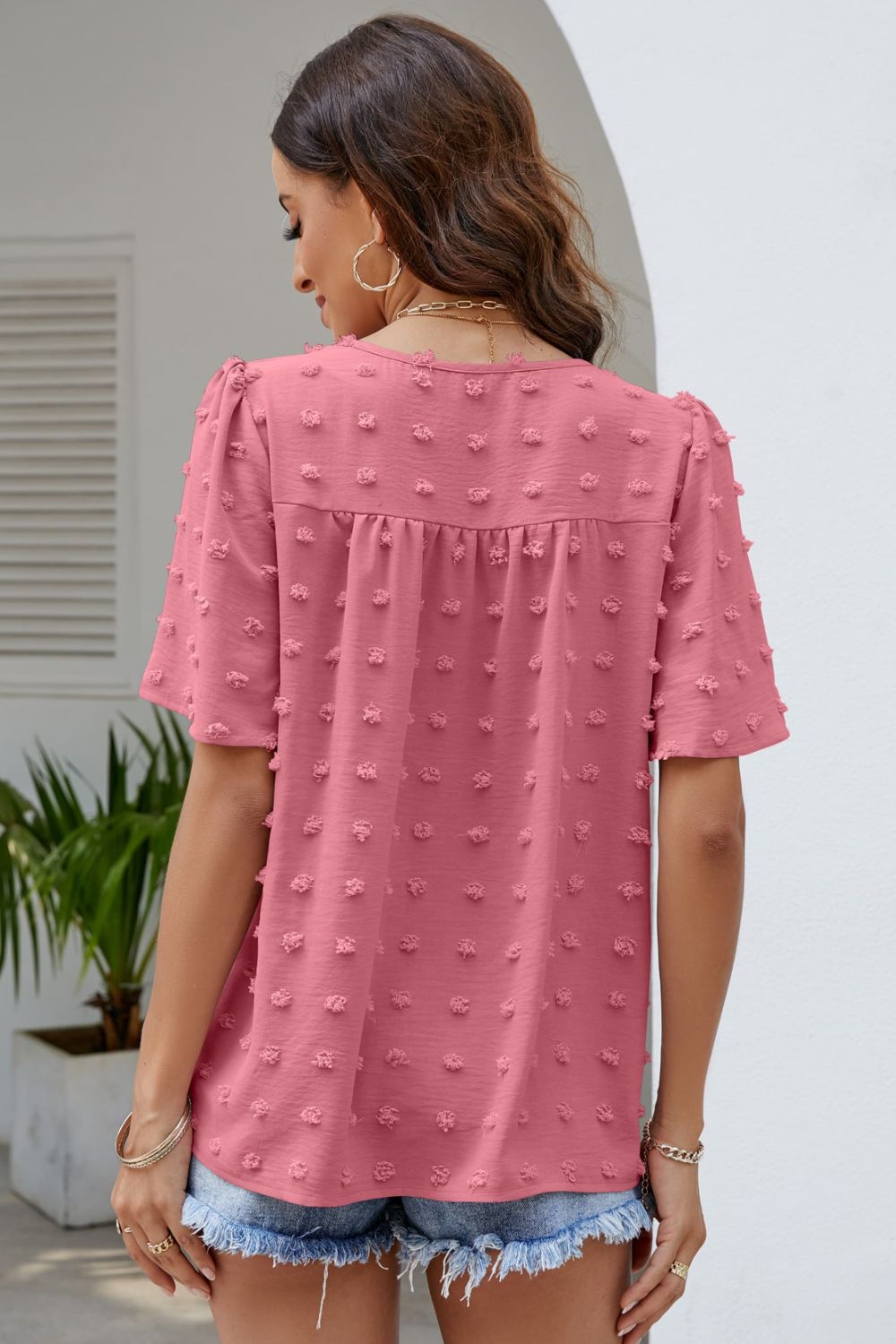 Blush Puff Sleeve Round Neck Blouse