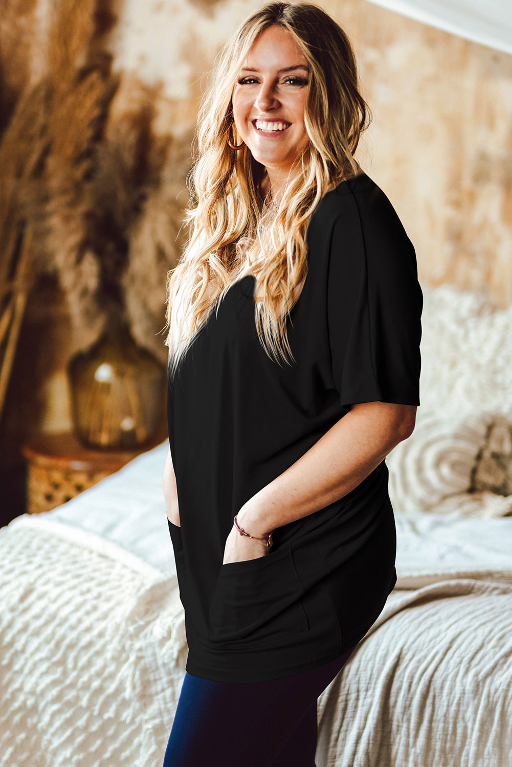 Curves Short Sleeve Top with Pockets