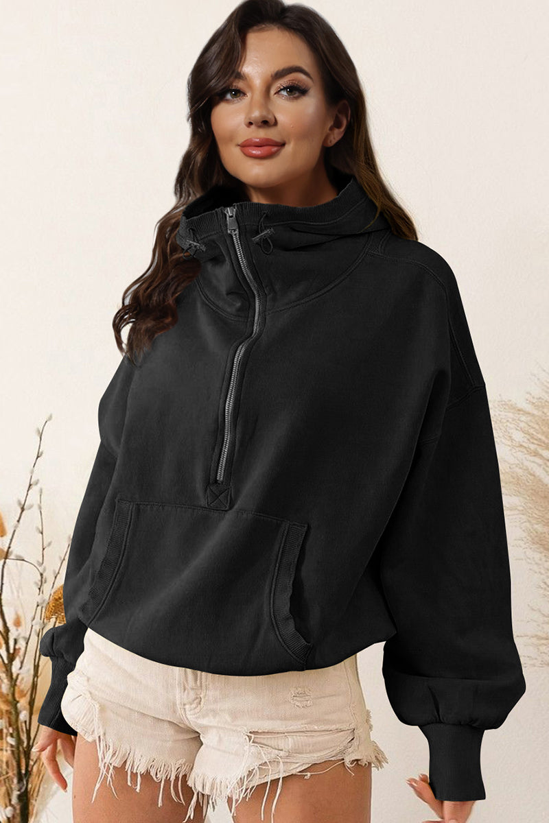 Keep It Real Zip-Up Drop Shoulder Hoodie