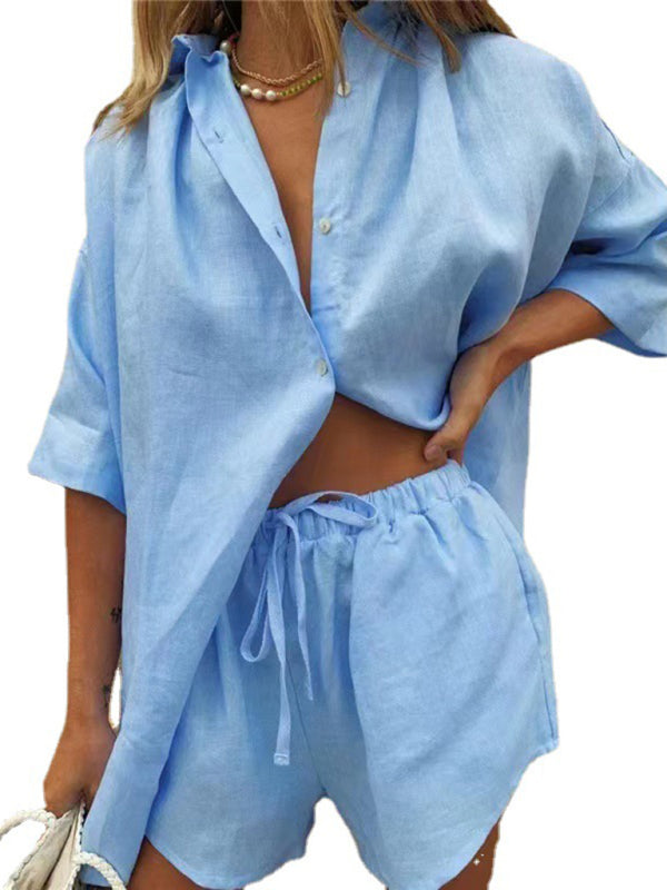 Keep it Classy Button Front Shirt Matching Short Set