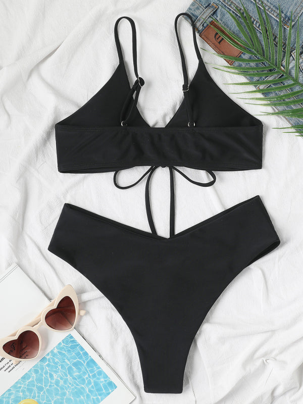 Solid Color Textured Underwire Bikini And Button Set