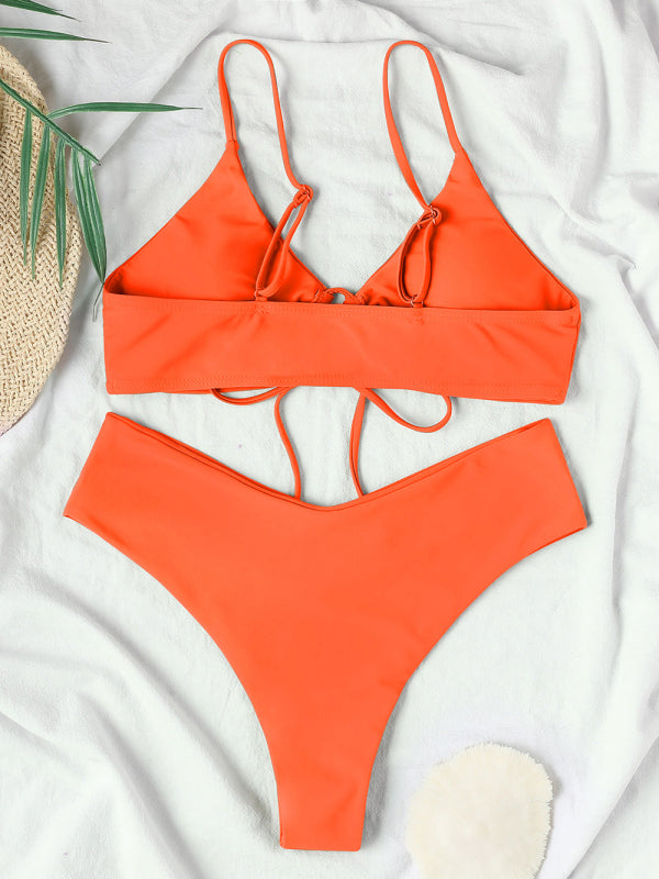 Solid Color Textured Underwire Bikini And Button Set