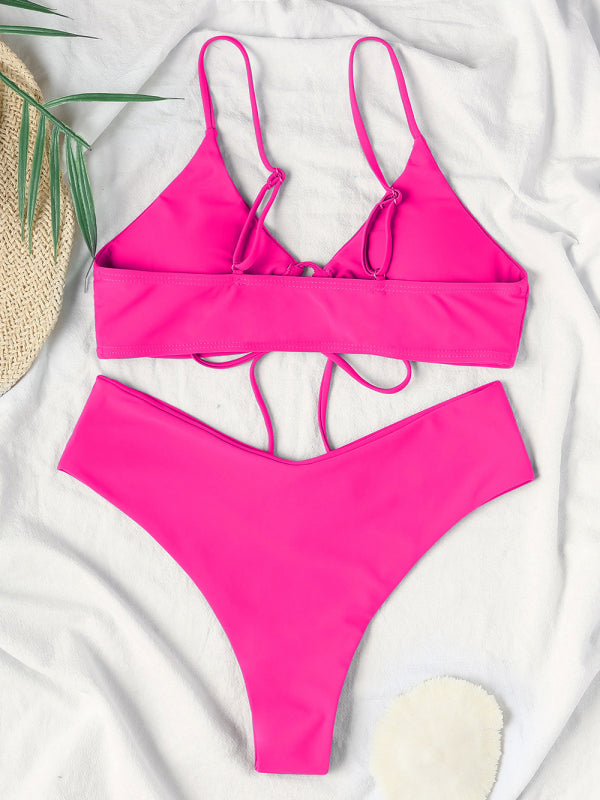 Solid Color Textured Underwire Bikini And Button Set