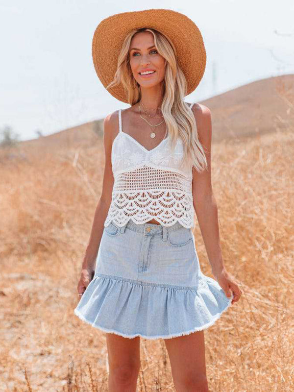 Washed denim wish pleated skirt