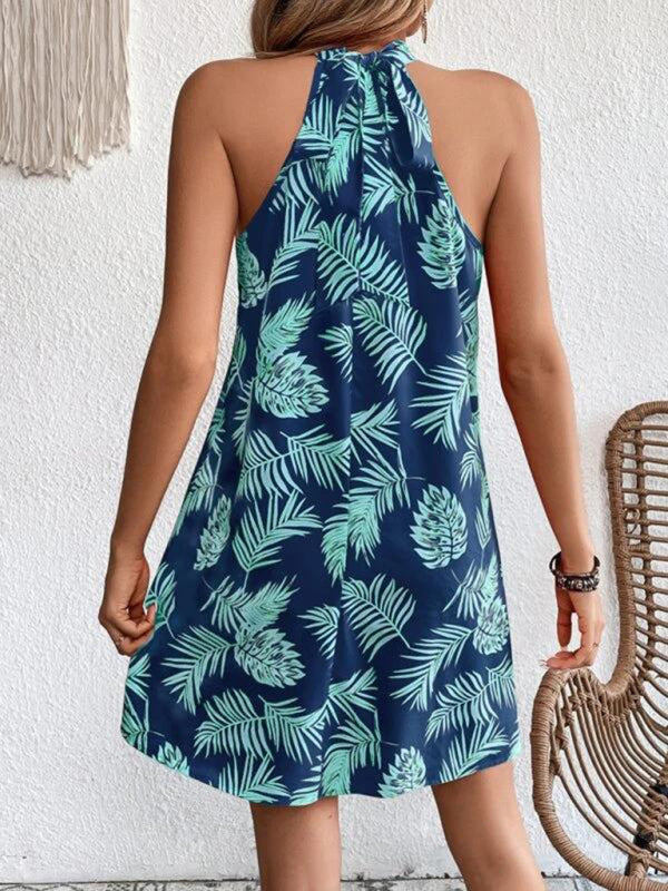 Coastal Leaf Halter Sleeveless Dress