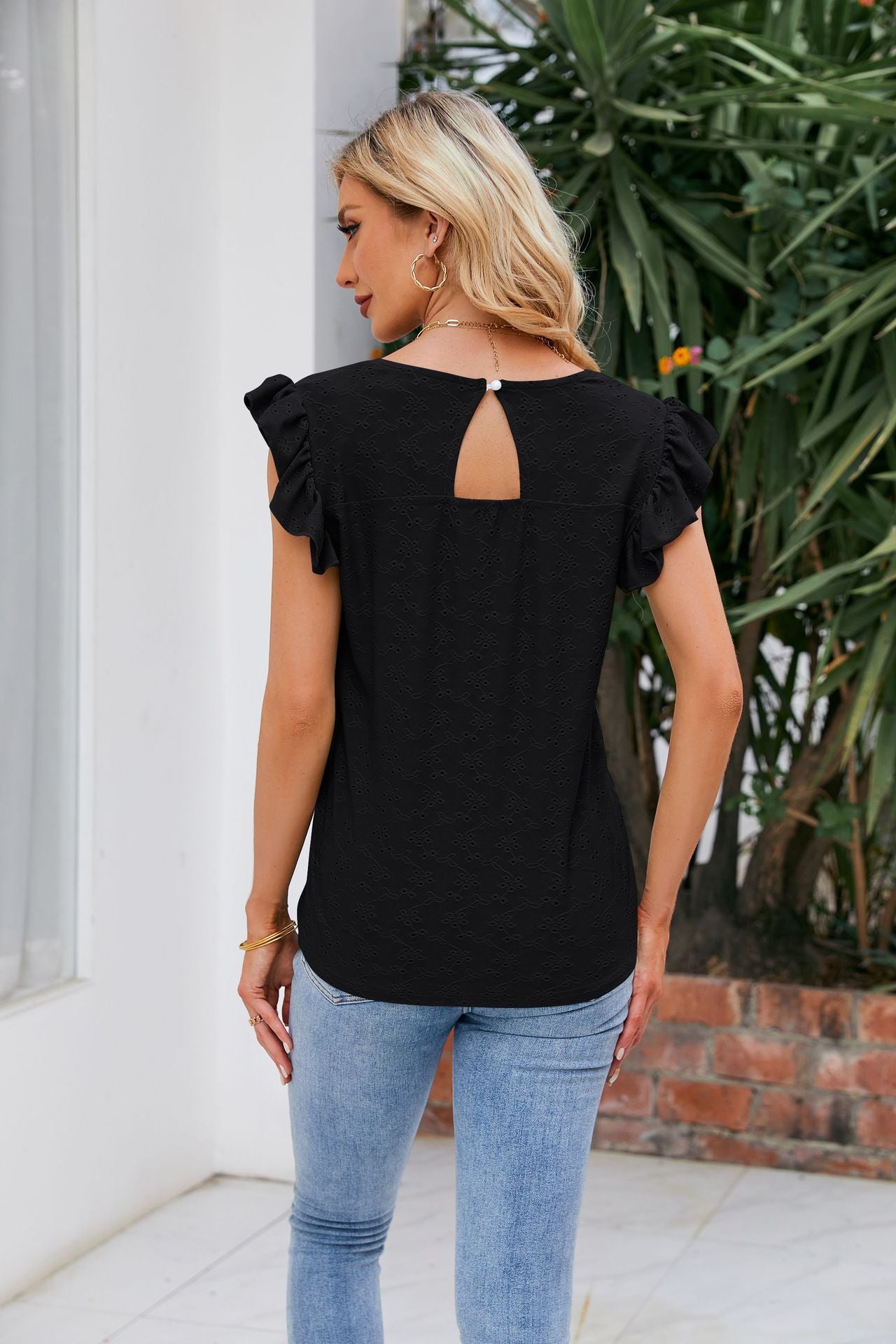 Bayside Flutter Sleeve Eyelet Top