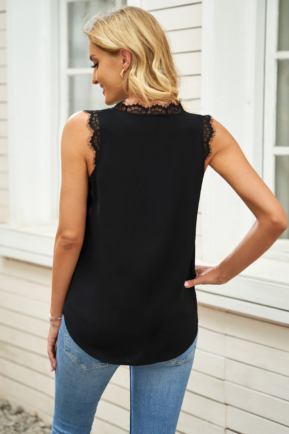 Spliced Lace V-Neck Tank