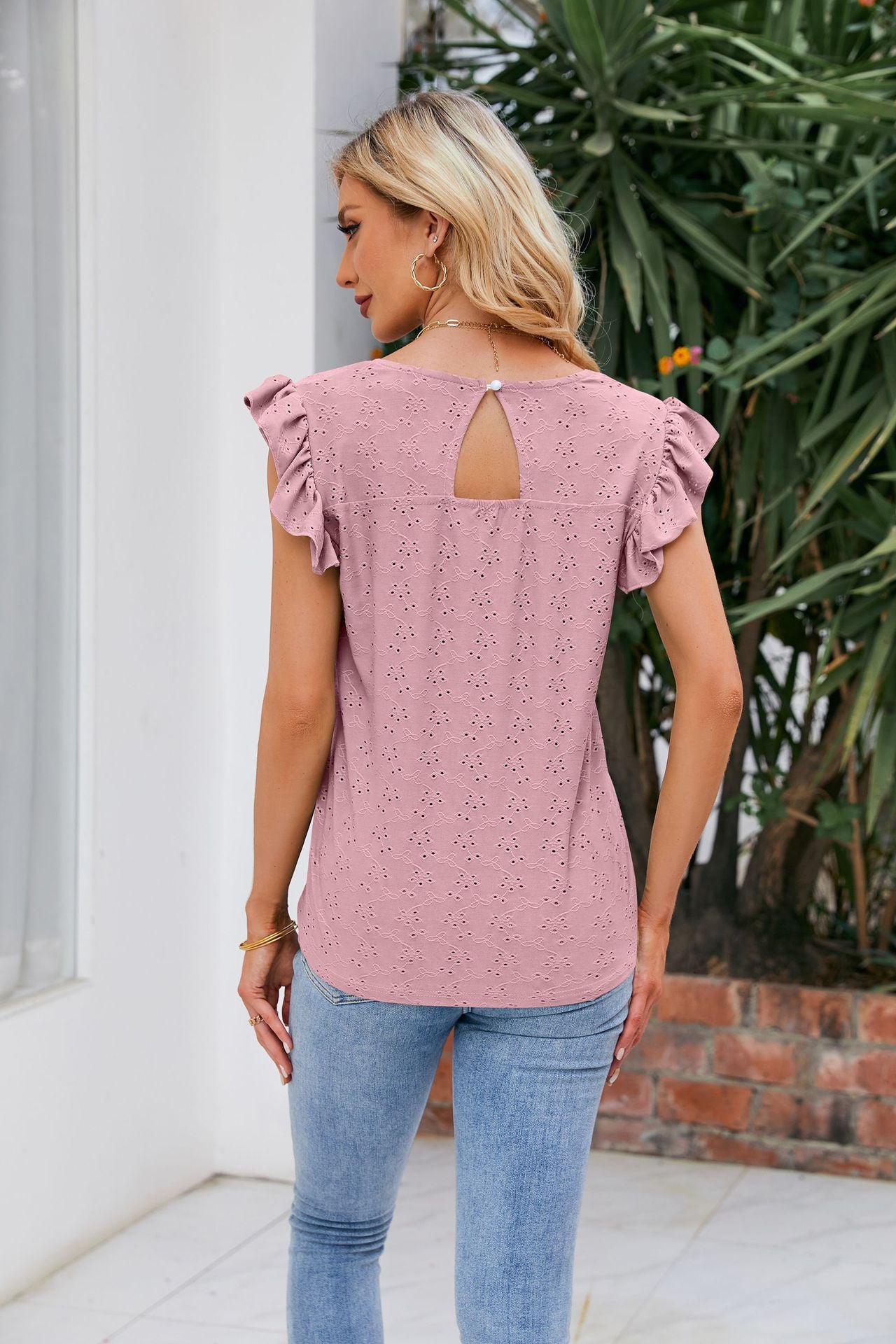 Bayside Flutter Sleeve Eyelet Top