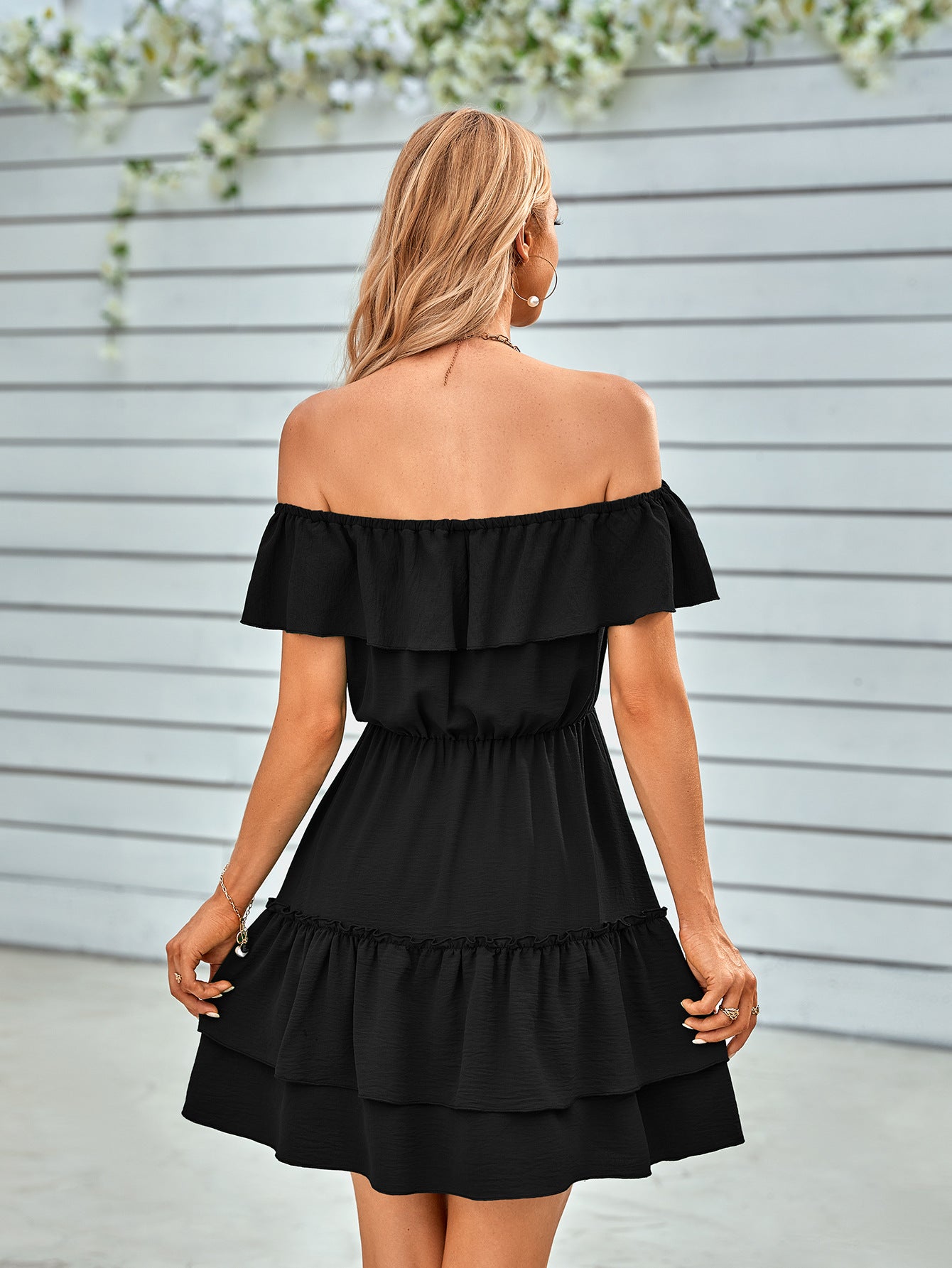 Ruffled Off-Shoulder Tied Dress