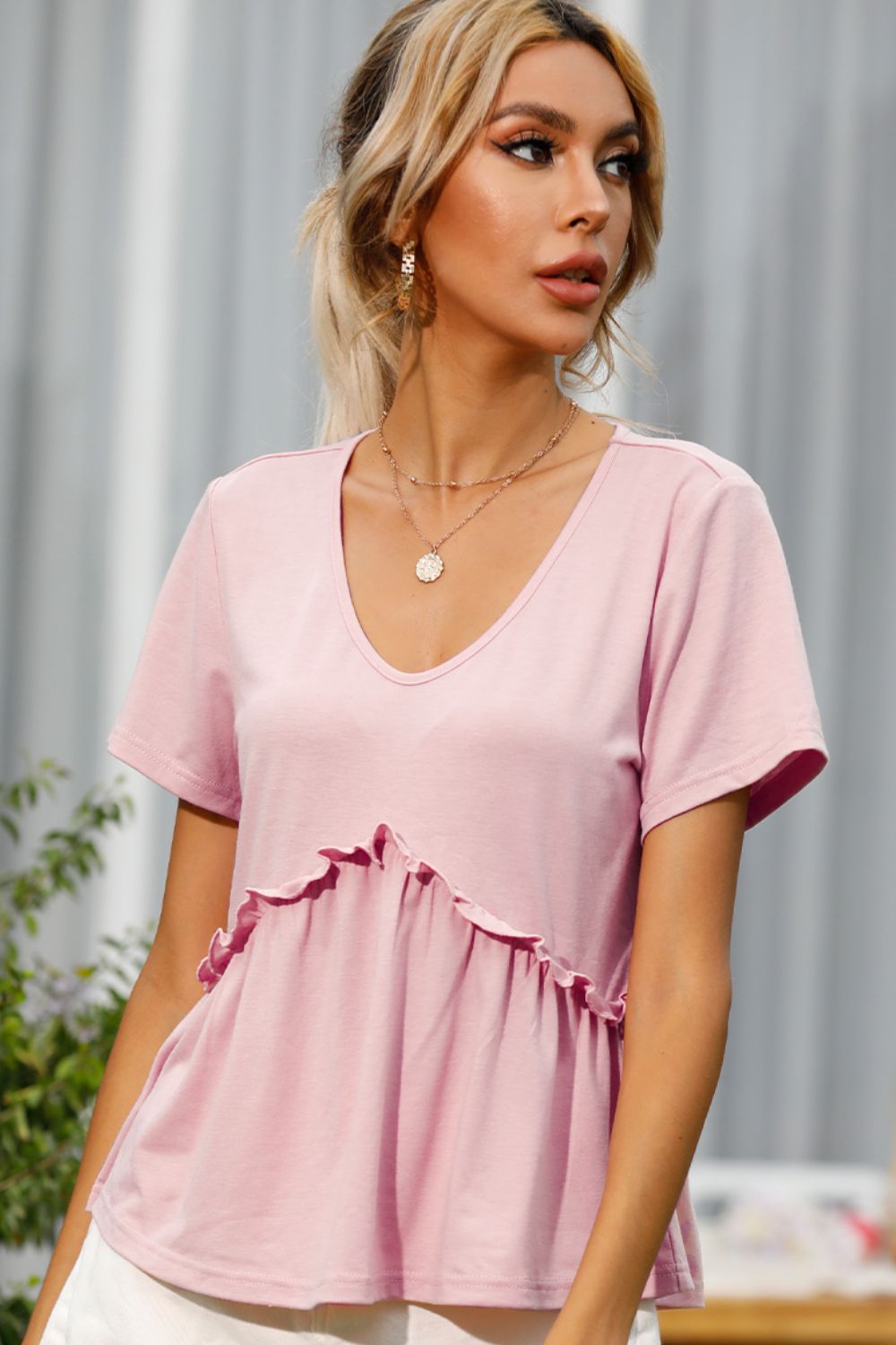 Make Me Blush Frill Trim Short Sleeve Tee