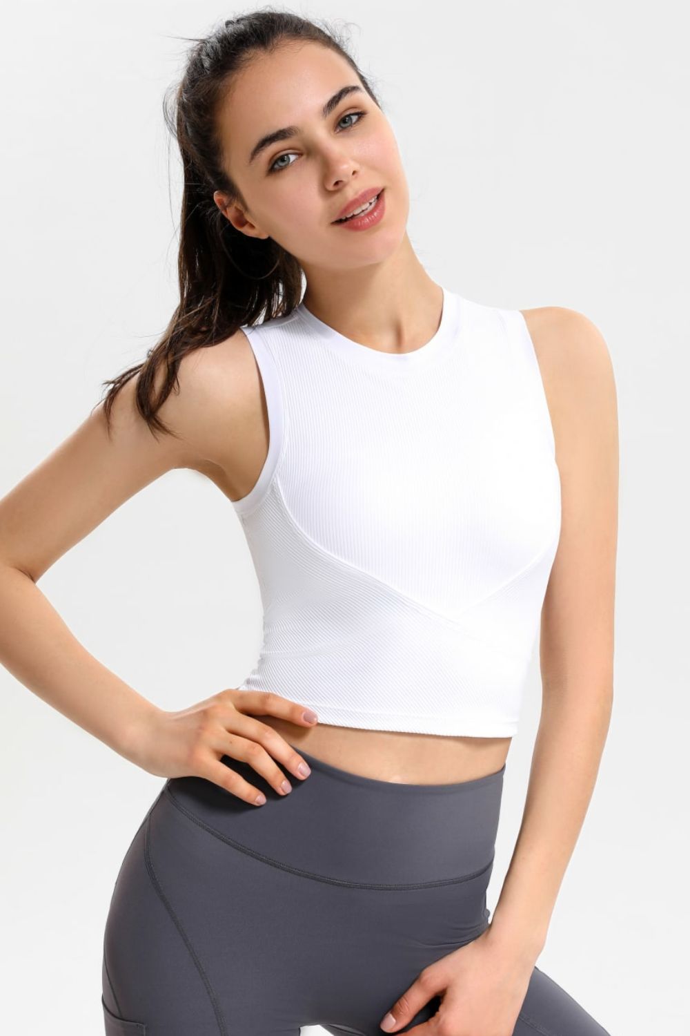 Ribbed Crisscross Round Neck Cropped Sports Tank