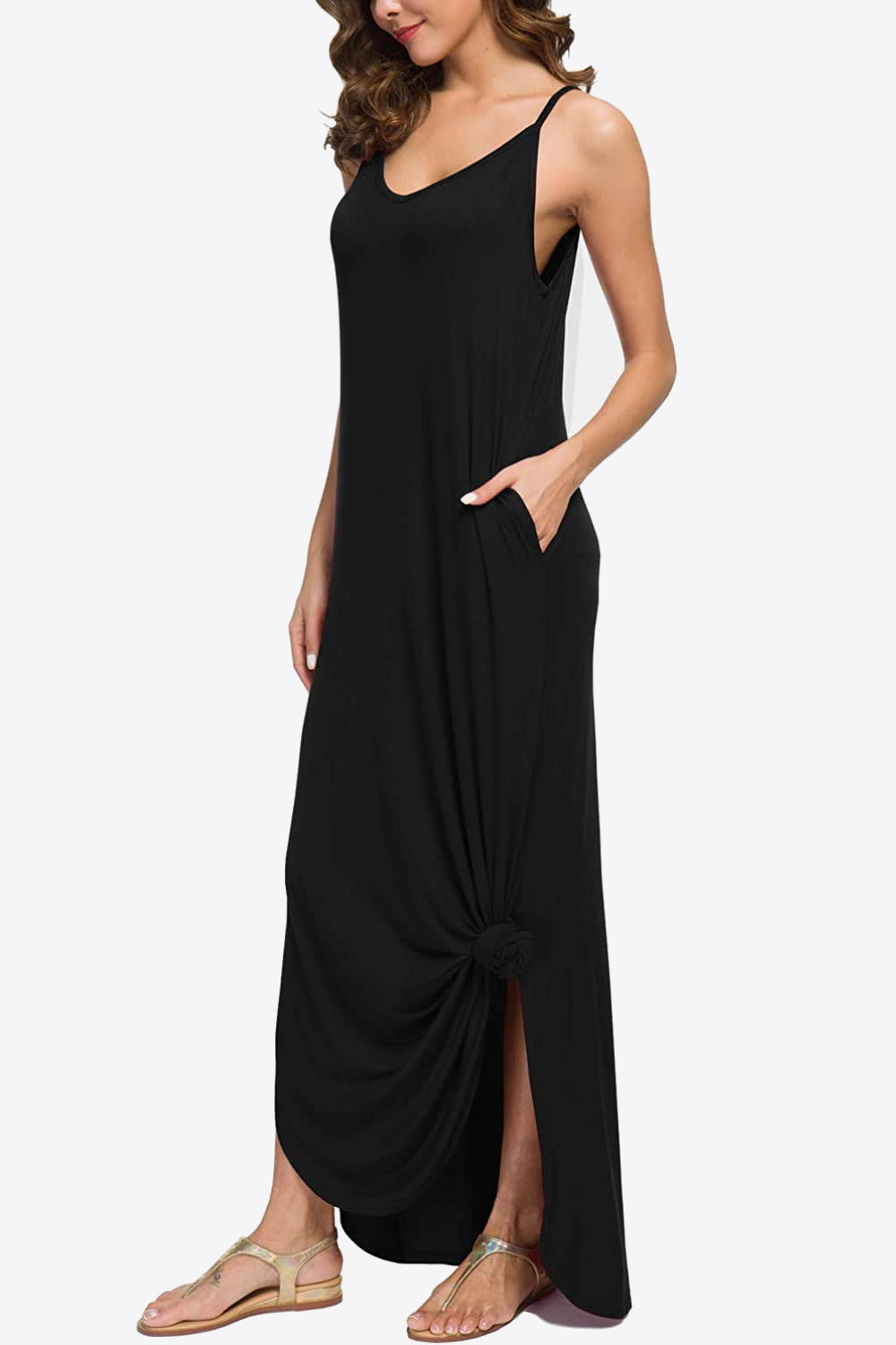 Split Spaghetti Strap Maxi Dress with Pockets