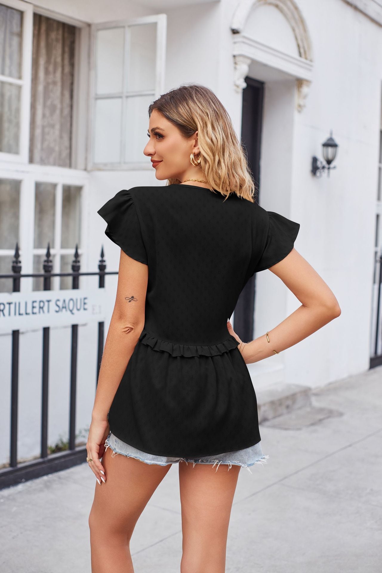 Gum Leaf Ruffle Trim Top