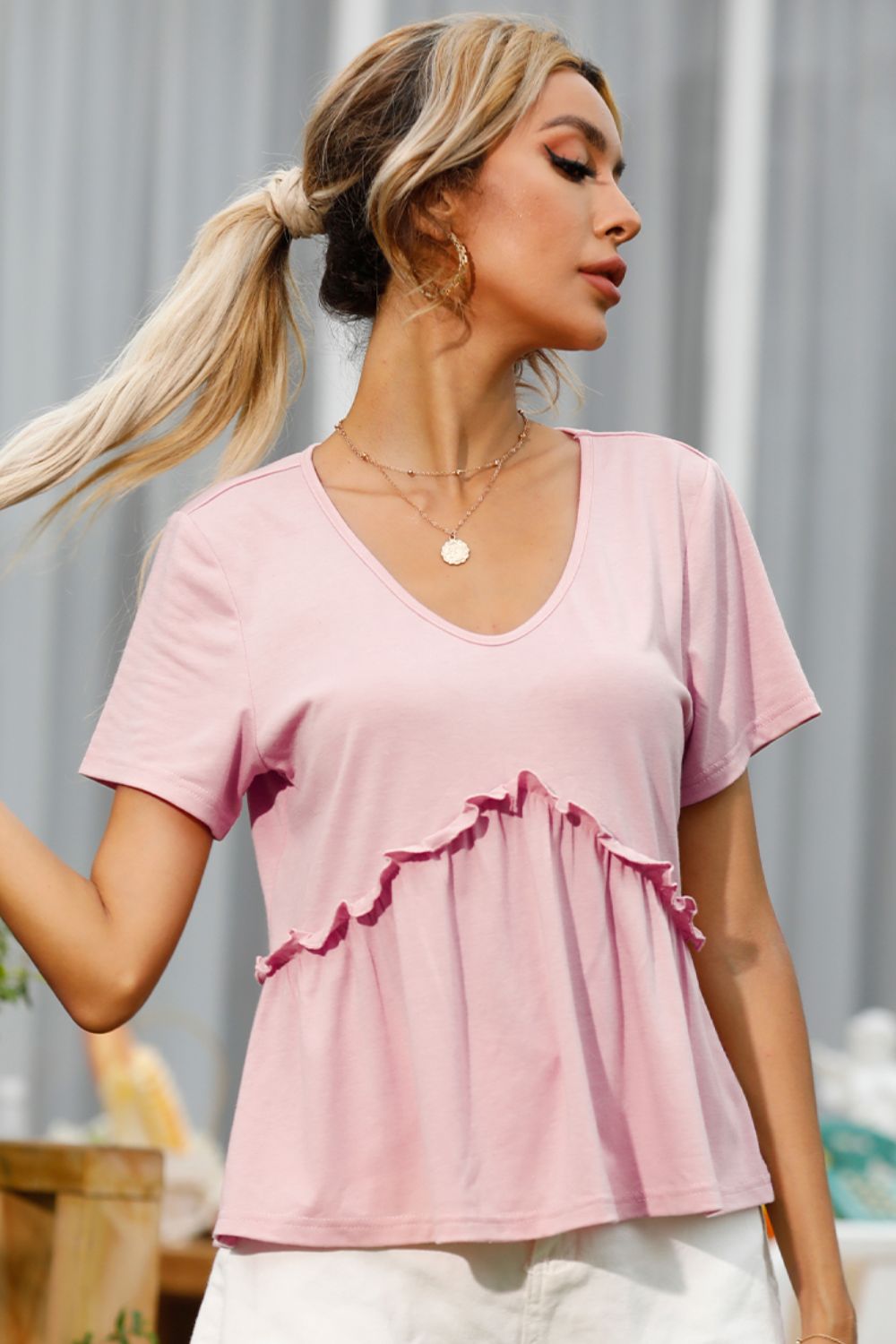 Make Me Blush Frill Trim Short Sleeve Tee