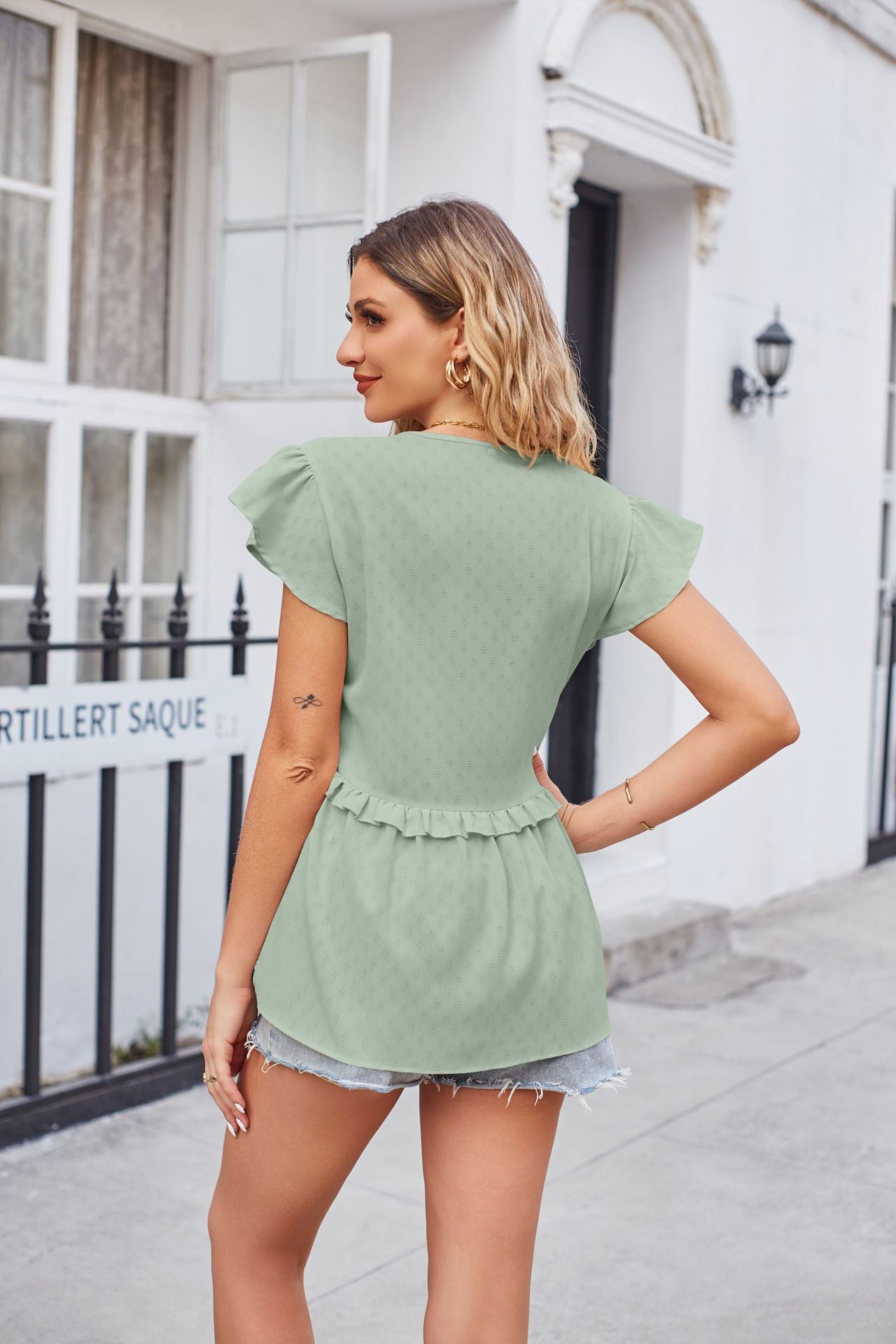 Gum Leaf Ruffle Trim Top