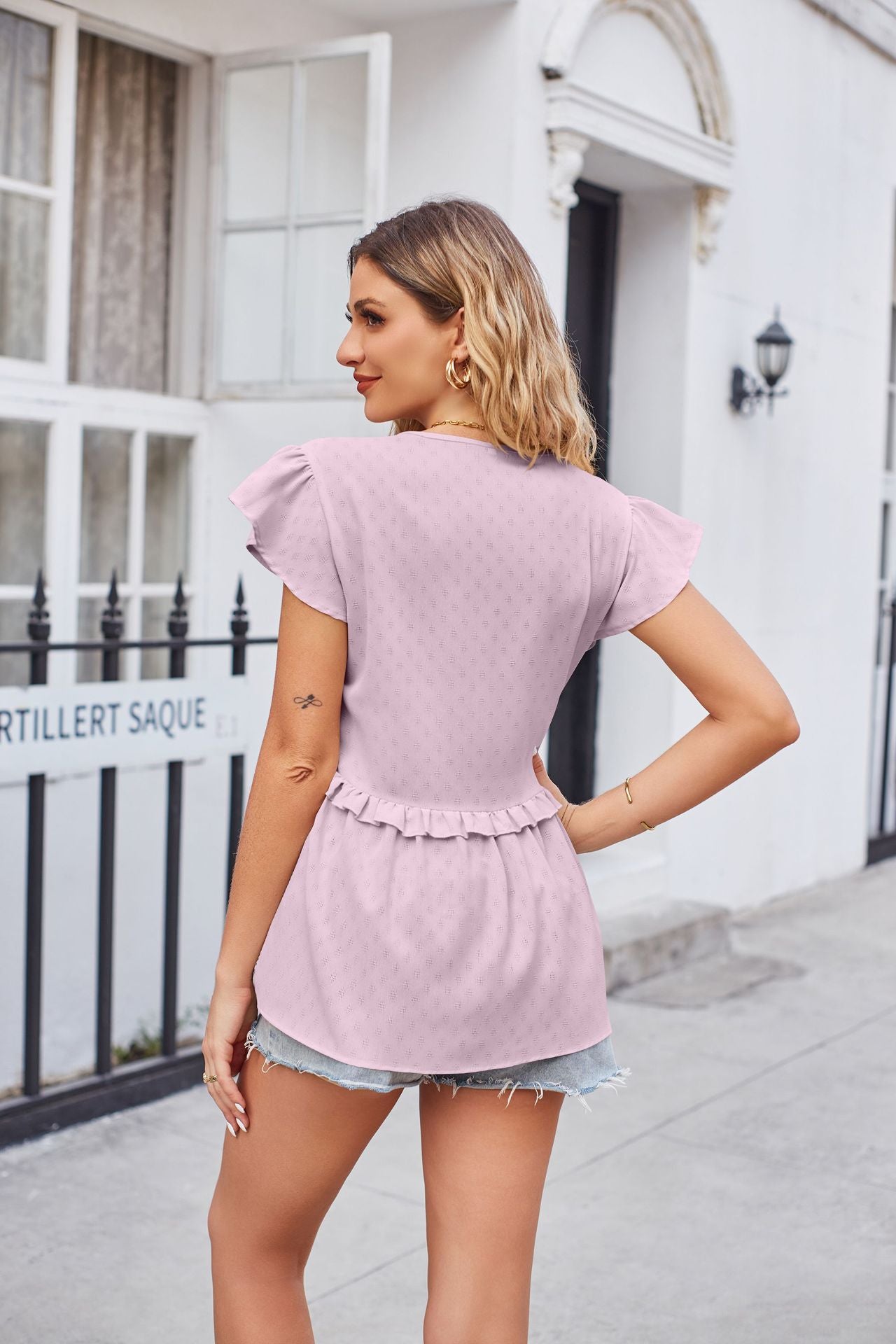 Gum Leaf Ruffle Trim Top