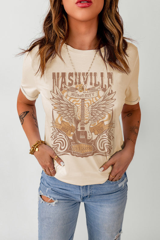Nashville Music City Graphic Round Neck T-Shirt
