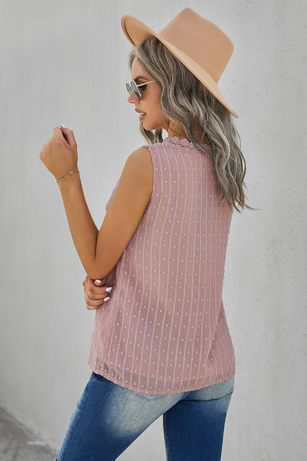 Swiss Dot Lace Detail Plunge Tank