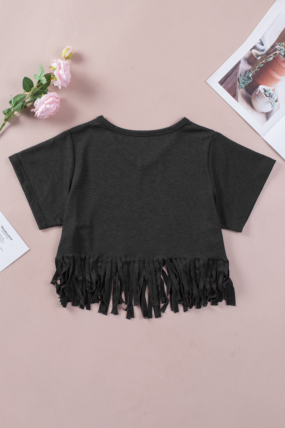 V-Neck Fringe Hem T-Shirt