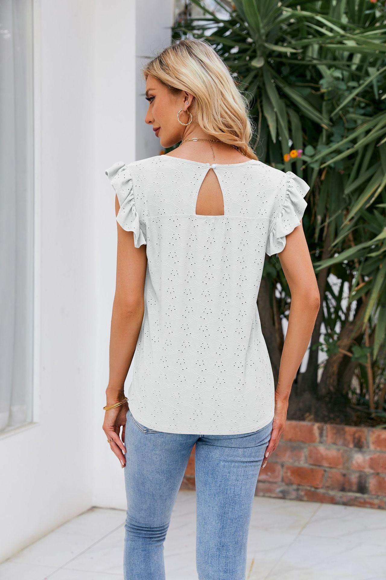 Bayside Flutter Sleeve Eyelet Top