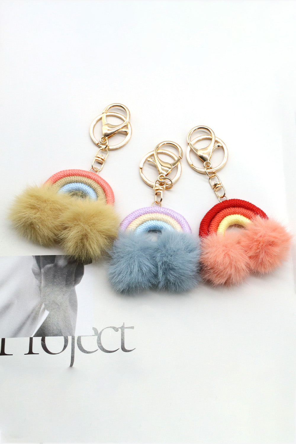 Assorted 4-Pack Rainbow Pom Pom Keychain