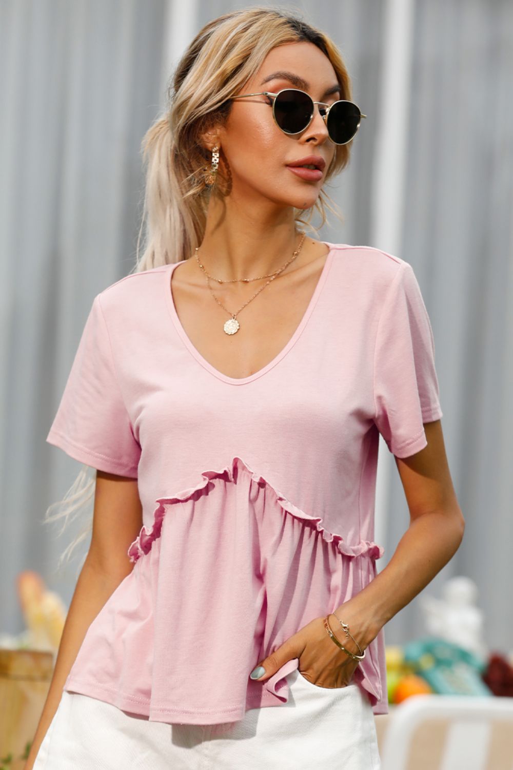 Make Me Blush Frill Trim Short Sleeve Tee