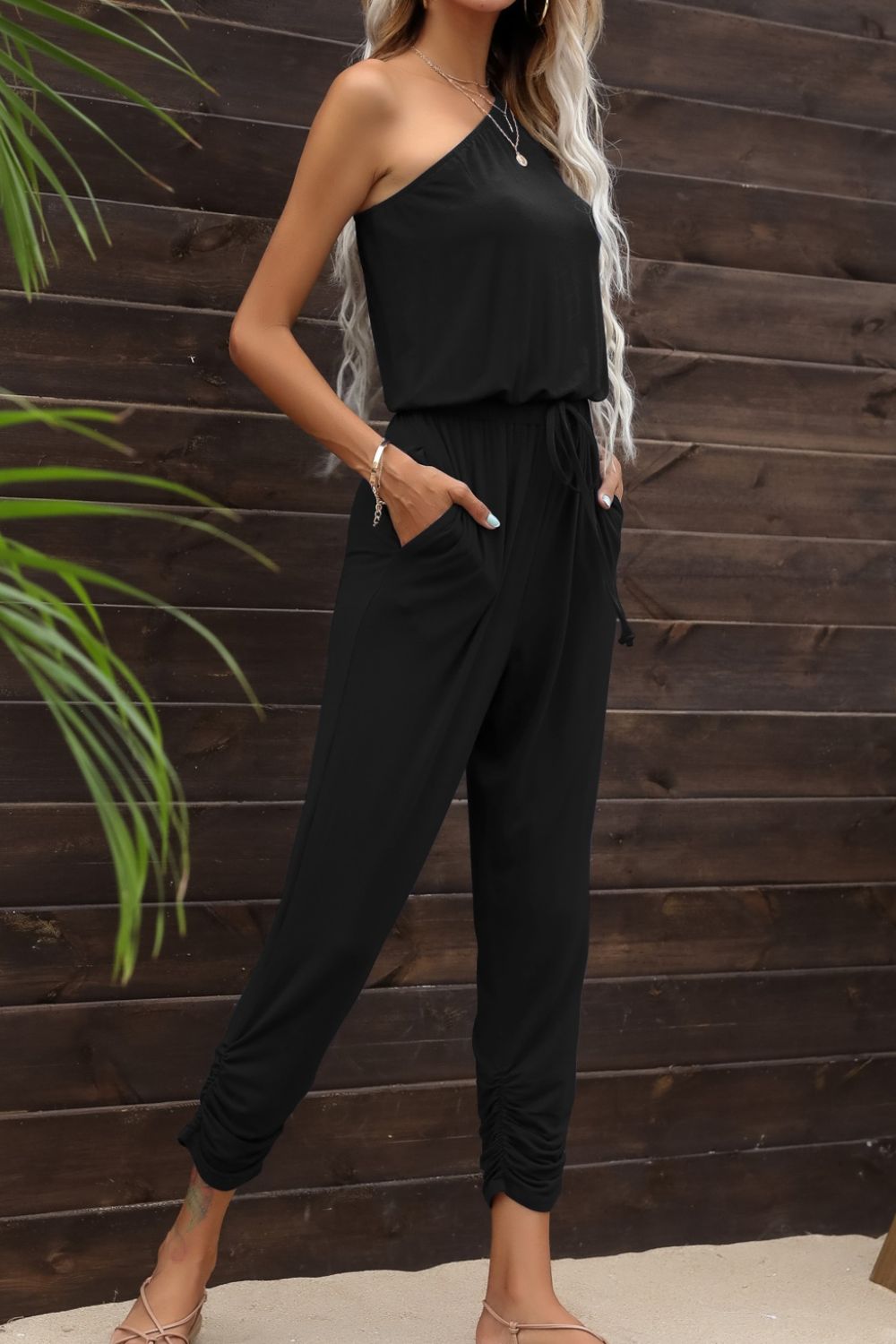 One-Shoulder Jumpsuit with Pockets