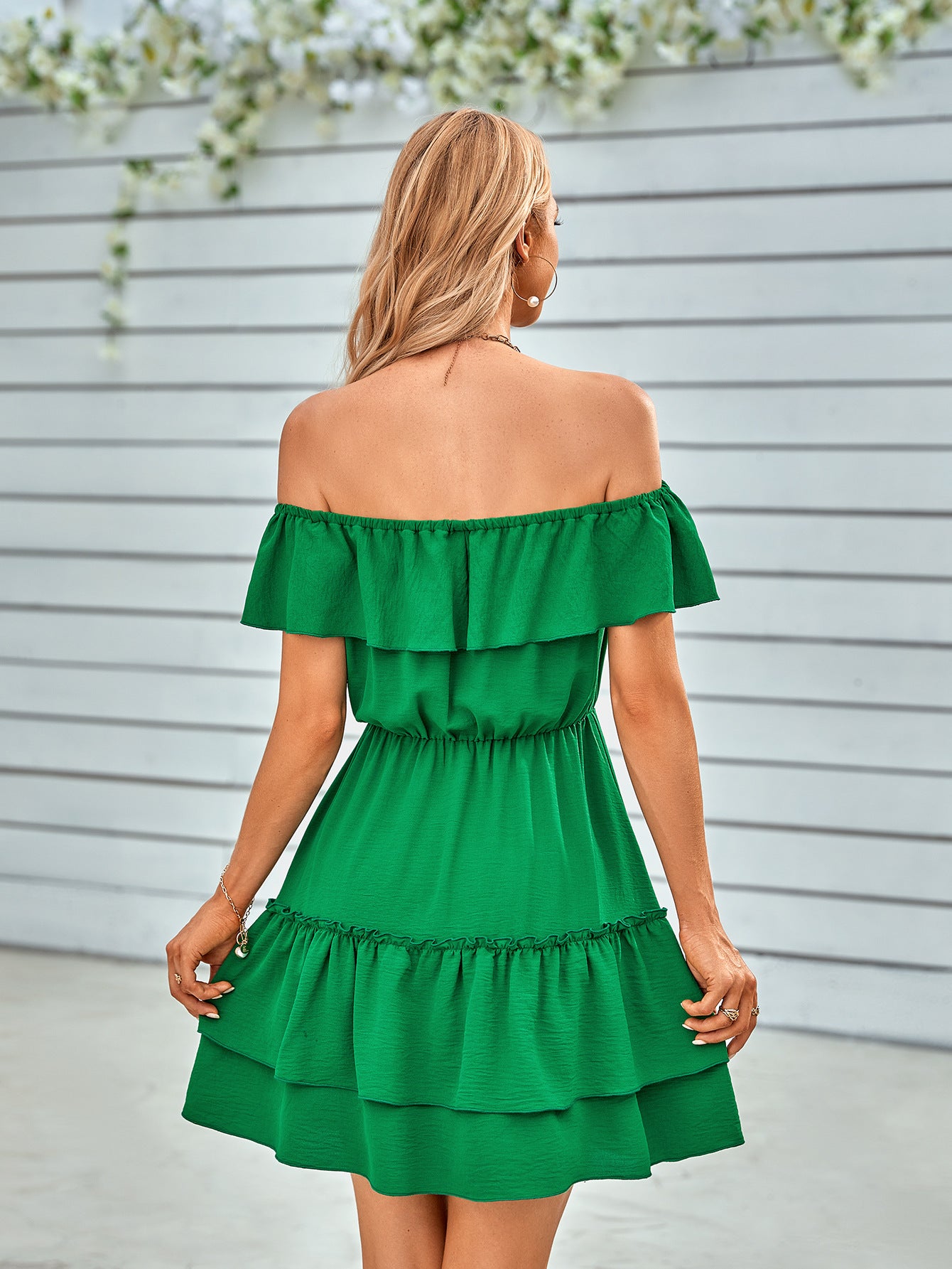 Ruffled Off-Shoulder Tied Dress