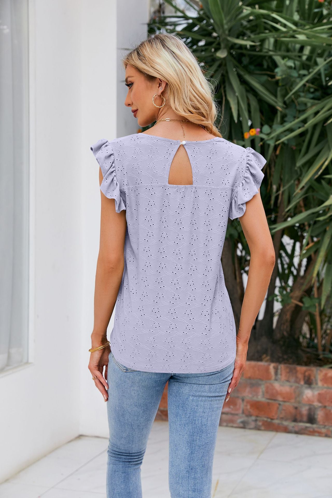 Bayside Flutter Sleeve Eyelet Top