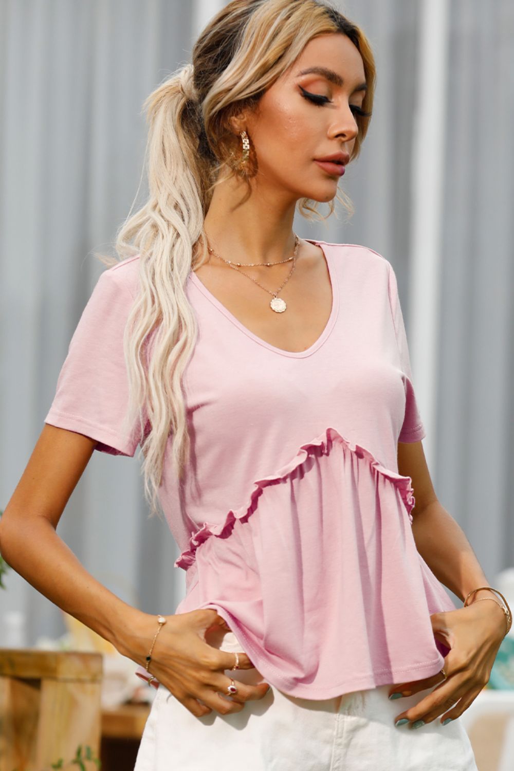 Make Me Blush Frill Trim Short Sleeve Tee