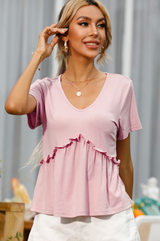 Make Me Blush Frill Trim Short Sleeve Tee