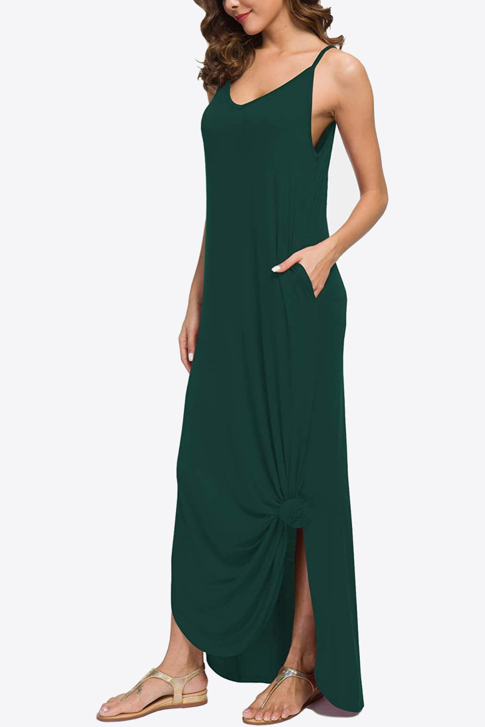 Split Spaghetti Strap Maxi Dress with Pockets