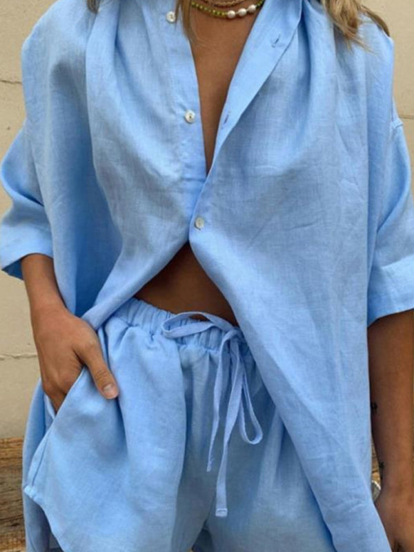 Keep it Classy Button Front Shirt Matching Short Set