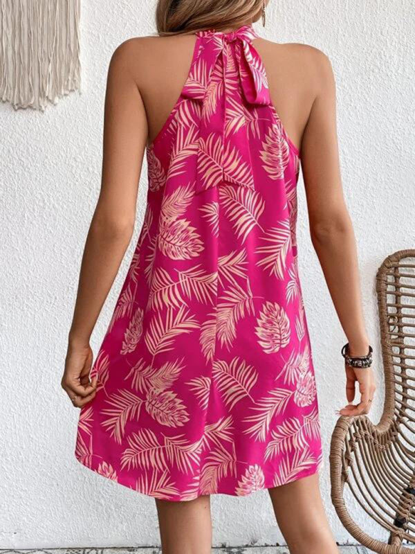 Coastal Leaf Halter Sleeveless Dress